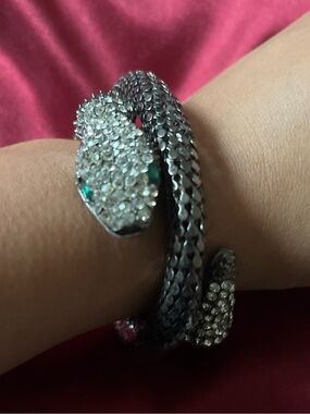 Silver Snake Wrap Bracelet with Emerald Accent